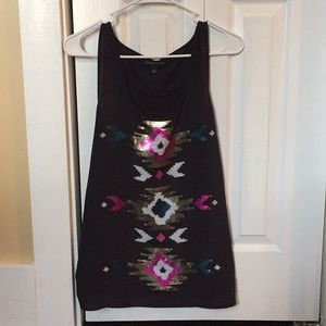 Black Sequin Design Tank Top